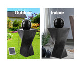 Solar Water Feature Twisted Fountain LED Light Bird Bath 85CM Black