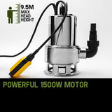 18,000L/H 1500W Submersible Dirty Water Pump Bore Tank Well Steel Automatic