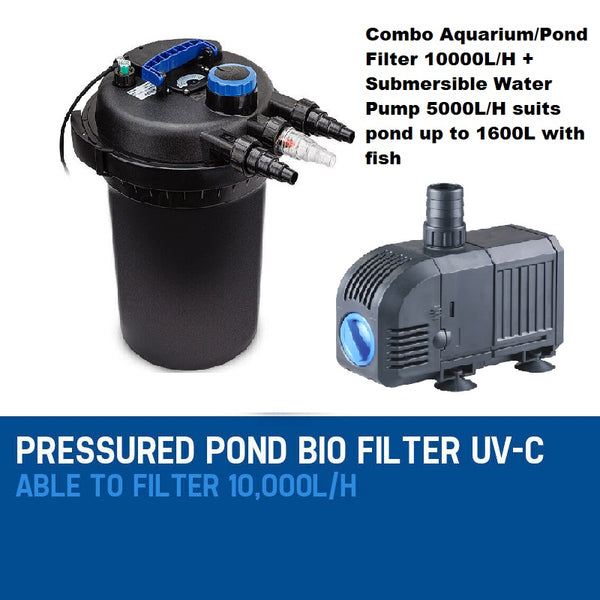 Combo Aquarium Pond Garden Filter 10000L/H UV + Submersible Water Pump 5000L/H