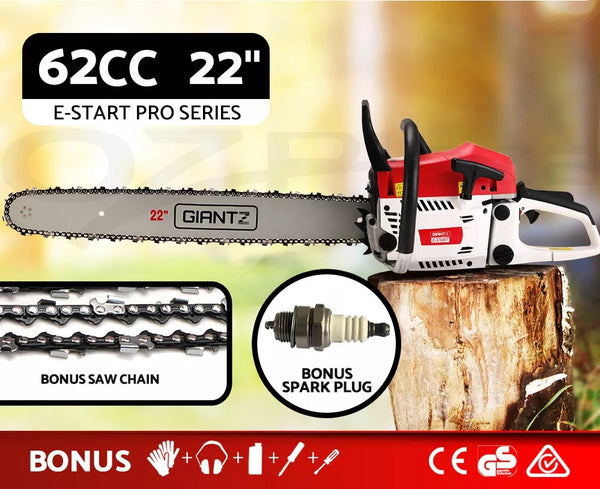 62CC 22 Bar Chainsaw Petrol Commercial E-Start Pruning Chain Saw