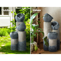 Solar Water Feature Cascading Fountain 3-Tier Pot LED Lights 76CM Grey