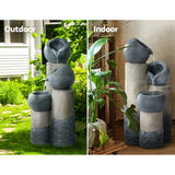 Solar Water Feature Cascading Fountain 3-Tier Pot LED Lights 76CM Grey