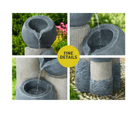 Solar Water Feature Cascading Fountain 3-Tier Pot LED Lights 76CM Grey