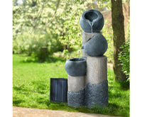 Solar Water Feature Cascading Fountain 3-Tier Pot LED Lights 76CM Grey