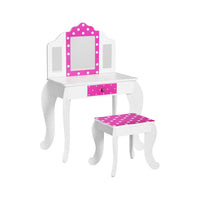 Keezi Kids Dressing Table Vanity Makeup Chair Set Wooden 3 Mirror Drawer Pink