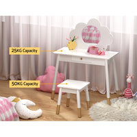 Keezi Kids Dressing Table Chair Set Vanity Makeup Wooden Leg Mirror Drawer