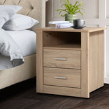 Artiss Bedside Table 2 Drawers with Shelf - TARA Oak