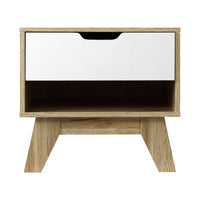 Artiss Bedside Table 1 Drawer with Shelf - IKER White & Oak