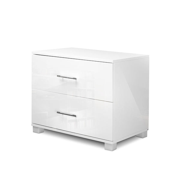 Artiss Bedside Table 2 Drawers High Gloss - White