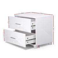 Artiss Bedside Table 2 Drawers High Gloss - White