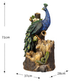 Peacock Forest Cascade Water Fountain Feature Solar pump Battery Timer LED light