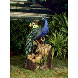 Peacock Forest Cascade Water Fountain Feature Solar pump Battery Timer LED light