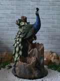 Peacock Forest Cascade Water Fountain Feature Solar pump Battery Timer LED light