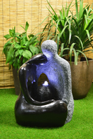 Solar pump Garden Outdoor Black Granite Couple Ball Water Fountain Feature SL411