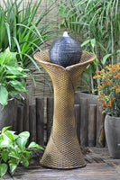 Solar Powered Rattan Pillar and Bowls Water Fountain Feature w. LED Light SL296